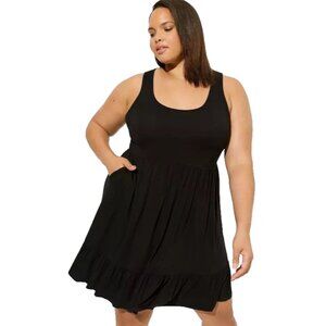 Torrid Mini Super Soft Lace-Up Back Tiered Dress‎ 2X Deep Black 2024 Witchy Goth